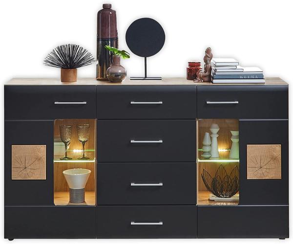 Innostyle SONATE Sideboard Laminat schwarz Eiche Altholz inkl. LED