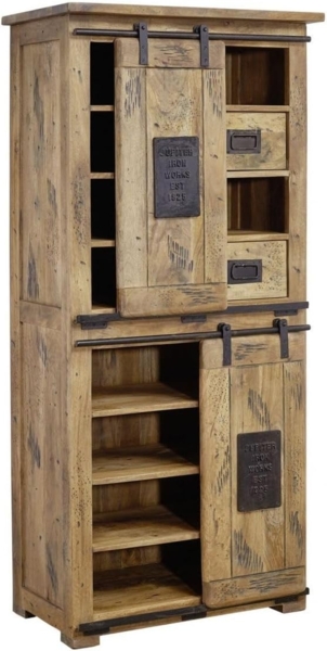 Massivmoebel24 Dreh-/Schwebetürenschrank #117 (Mango 80x45x175 natur lackiert RAILWAY #117)