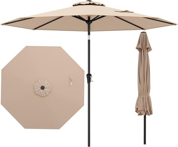 COSTWAY Ø270cm Sonnenschirm Sechseck Gartenschirm Marktschirm Terrassenschirm Strandschirm Ampelschirm Kurbelschirm Braun