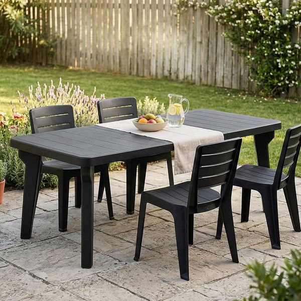 Dmora - Tisch im Freien Mercurio, rechteckiger Regal, ausziehbarer Garten- oder Bartisch, 100% Made in Italy, 160-220x90h74 cm, Anthrazit