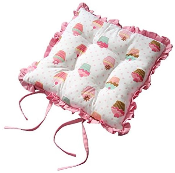 Homescapes Stuhlkissen Rüschenkissen zum Wenden Stuhlkissen mit Bändern Cup Cakes