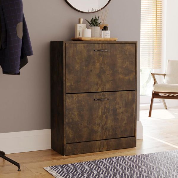 Vida Designs Schuhschrank mit 2 Schubladen, Schuhaufbewahrung, Organizer, ausziehbare Holzmöbel, Dunkles Holz