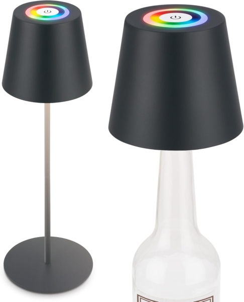 BRILONER - 3 in 1 RGBW LED Tischlampe kabellos IP44 mit Touch, stufenlos dimmbar, Akku & Lichtquelle tauschbar, Nachttischlampe, LED Lampe, Weinlampe, Flaschenlampe Aufsatz, 36x10,5 cm, Anthrazit