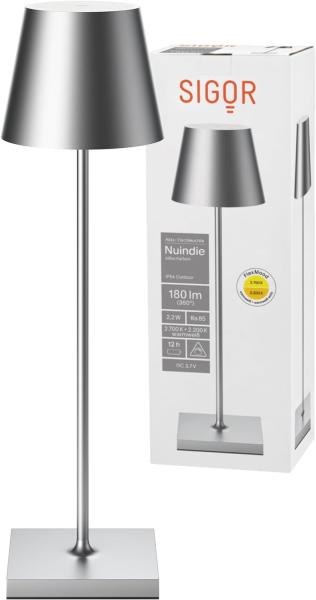 LED Tischleuchte, silber, Aluminium, Touchdimmer, Akku, H 38 cm