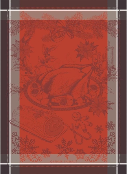 Garnier-Thiebaut Geschirrtuch Dinde De Noel Vermillon 56x77 cm 100% Baumwolle