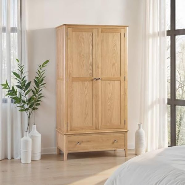 Julian Bowen Kleiderschrank mit 2 Türen und 1 Schublade, Holz, Eiche, Einheitsgröße, COT104