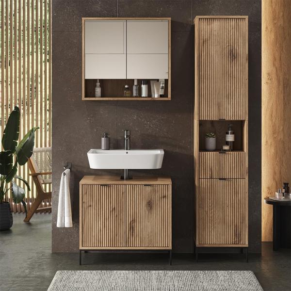 Badmöbel-Set Eliza Viking Oak 3 Teile, mit Hochschrank Vicco Bild 2