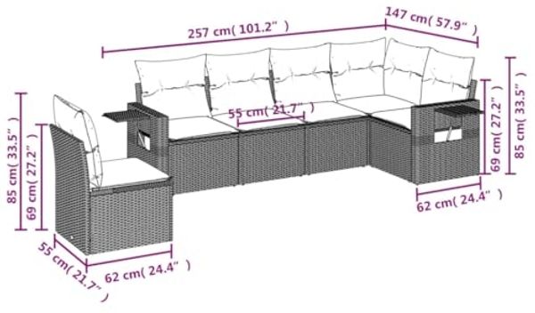 vidaXL 6-tlg. Garten-Sofagarnitur mit Kissen Hellgrau Poly Rattan 3252569 Bild 3