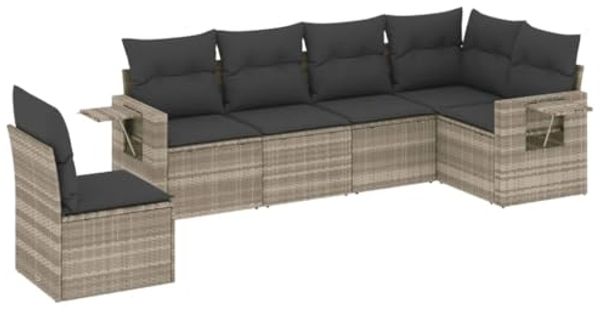 vidaXL 6-tlg. Garten-Sofagarnitur mit Kissen Hellgrau Poly Rattan 3252569