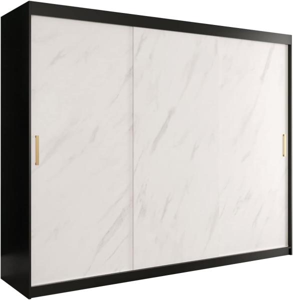 Kleiderschrank Kamoga T 250 (Schwarz / Marmor Weiß + Gold, ohne Schubladen)