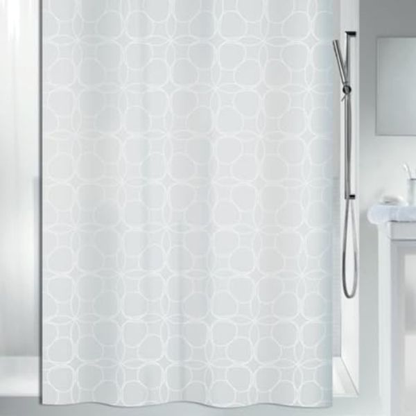 spirella Duschvorhang FILIGRAN Breite 120 cm, Premium Textil-Duschvorhang, 100% Polyester, Made in Europe, wasserabweisend, Anti-Schimmel-Effekt, waschbar 30°, klassisches Design, Farbe weiß, mit besonderem Metallic-Effekt, Größe 120 x 200 cm