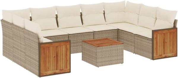 vidaXL 10-tlg. Garten-Sofagarnitur mit Kissen Beige Poly Rattan 3260364