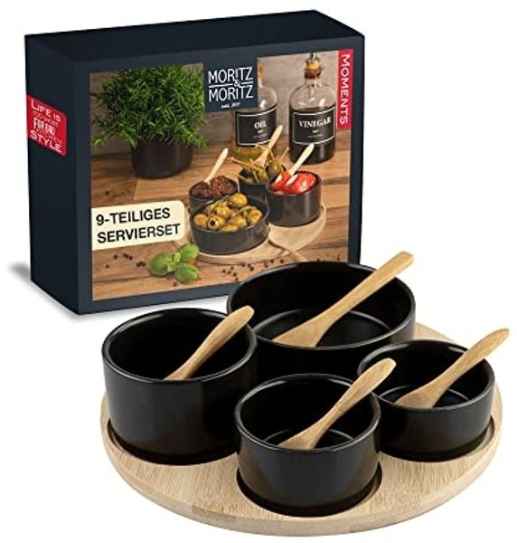 Moritz & Moritz Servierschale Schalen Set, Keramik, Bambus, (Set, 9-tlg), als Tapas Schalen und Dip Schälchen