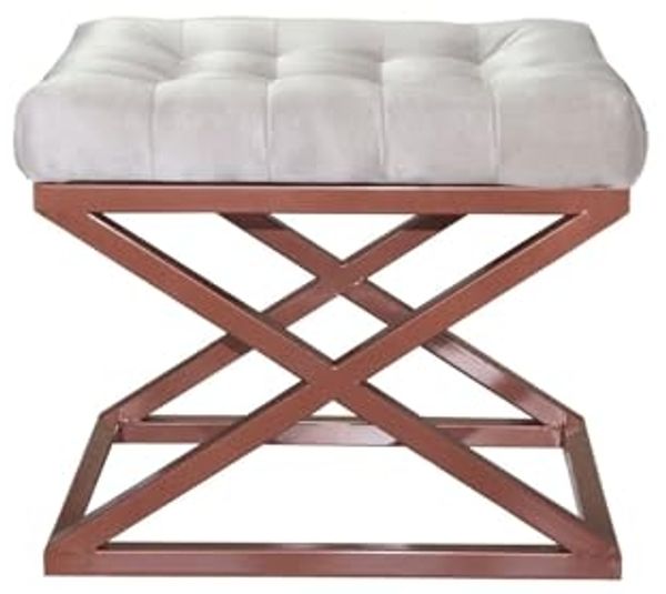 Atelier Del Sofa Stylish Pouffe with Metal Frame, 50 x 42 x 40 cm | 100% Polyester Babyface Fabric, Copper & White | Perfect for Modern Living Spaces