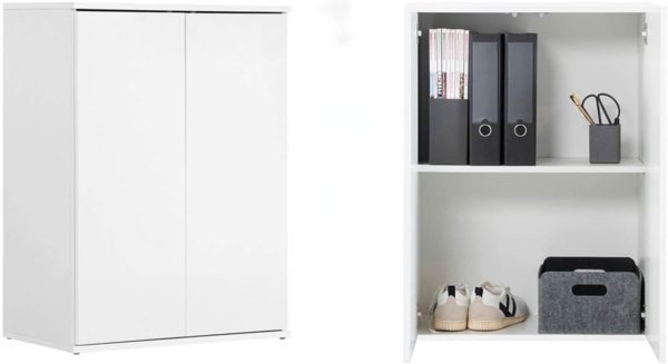 mokebo® Mehrzweckschrank 60 cm Breite 'Der Kurze', kurzer Schrank in Weiß aus Holz, grifflose Öffnung, funktionaler Aktenschrank, Made in Germany