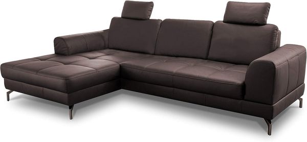 CAVADORE Ledergarnitur Benda / Großes Ecksofa mit XL-Longchair links & Federkern / Inkl. Sitztiefenverstellung & Kopfstützen / 284 x 87 x 175 / Echtleder: braun