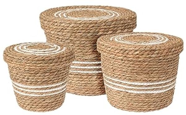 Spetebo Allzweckkorb Set Aufbewahrungskorb aus Seegras 37, 32, 26 cm (Packung, 1 tlg), Korbset aus Seegras mit Deckel