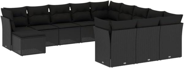 vidaXL 12-tlg. Garten-Sofagarnitur mit Kissen Schwarz Poly Rattan 3218625