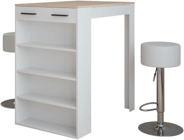 Bartisch-Set Repose Weiß/Sonoma 67 x 100 cm mit 2 Barhockern Vicco
