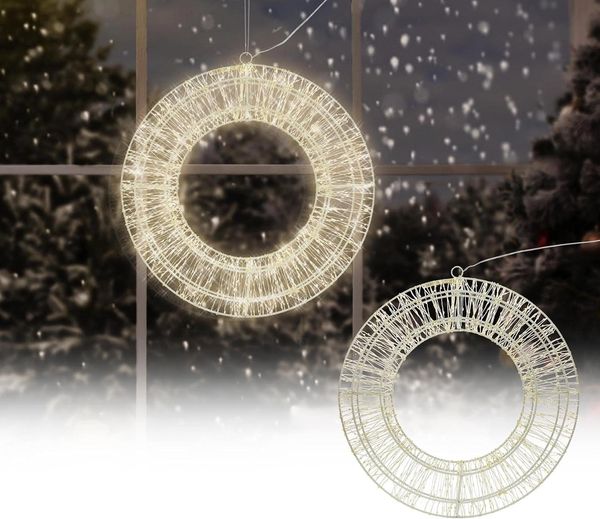 ECD Germany LED Metall Kranz Ø38cm mit 960 LEDs, Warmweiß, Hängekranz mit Timer, IP44 Wasserdicht, Innen/Außen, Strombetrieben, Weihnachtskranz Lichterkranz Türkranz Weihnachten Deko LED Lichterkette