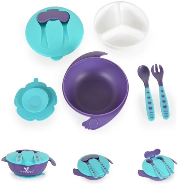 Cangaroo Kindergeschirrset Jelly F1730 rutschfester Boden, Gabel, Löffel, Deckel blau Bild 2