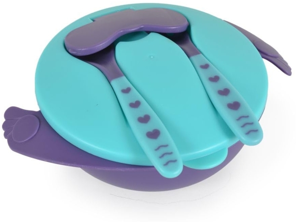 Cangaroo Kindergeschirrset Jelly F1730 rutschfester Boden, Gabel, Löffel, Deckel blau Bild 4