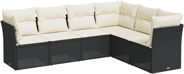vidaXL 6-tlg. Garten-Sofagarnitur mit Kissen Schwarz Poly Rattan 3249515