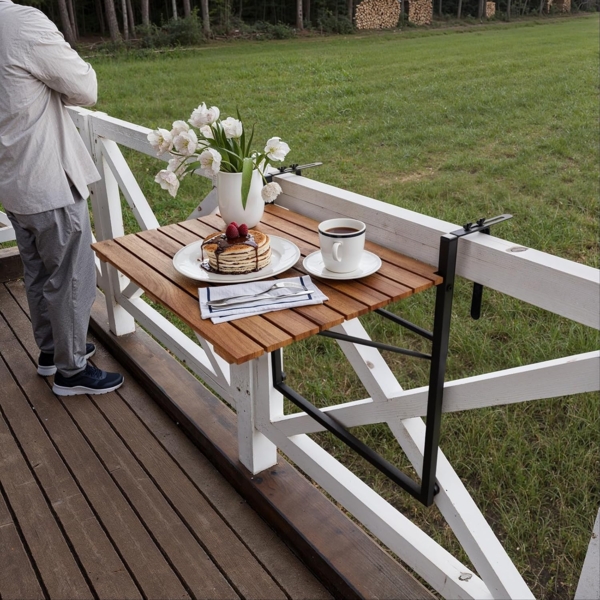 QLS Balkonhängetisch (1-St, 1 Tisch), Klapptisch Hängetisch Beistelltisch Verstellbar Klappbar Akazien Holz Bild 2