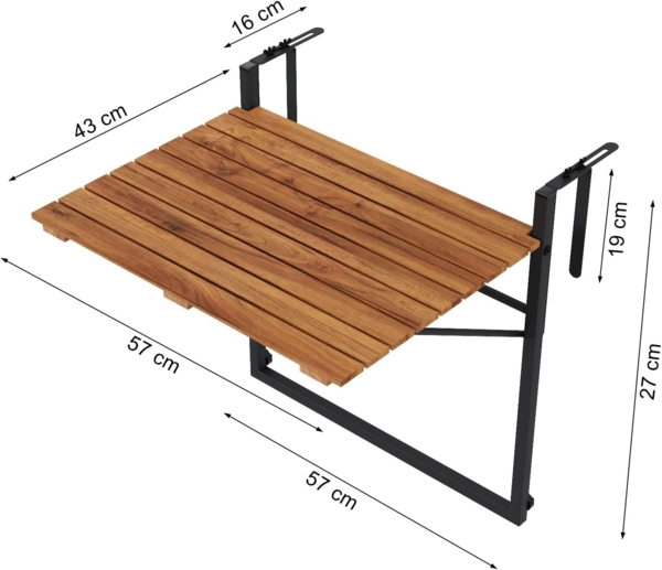 QLS Balkonhängetisch (1-St, 1 Tisch), Klapptisch Hängetisch Beistelltisch Verstellbar Klappbar Akazien Holz Bild 3