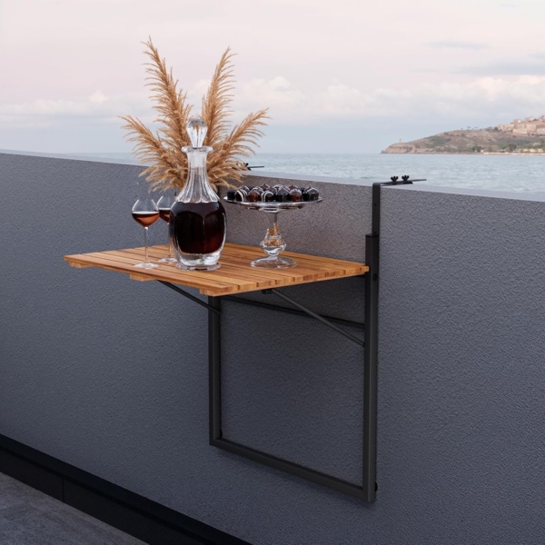 QLS Balkonhängetisch (1-St, 1 Tisch), Klapptisch Hängetisch Beistelltisch Verstellbar Klappbar Akazien Holz Bild 4