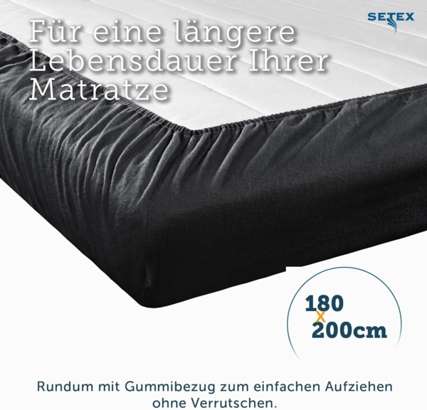 SETEX Feinbiber Spannbettlaken, 180x200 cm großes Spannbetttuch, 100 % Baumwolle, Bettlaken in Anthrazit Bild 3