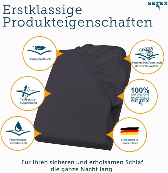 SETEX Feinbiber Spannbettlaken, 180x200 cm großes Spannbetttuch, 100 % Baumwolle, Bettlaken in Anthrazit Bild 6