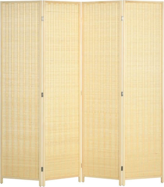 HOMCOM Paravent 4-teilig 180 x 180 cm Sichtschutz aus Bambus, Faltbar Stellwand (Raumteiler, 1 St, Trennwand), für Wohnzimmer, Schlafzimmer, Naturholz