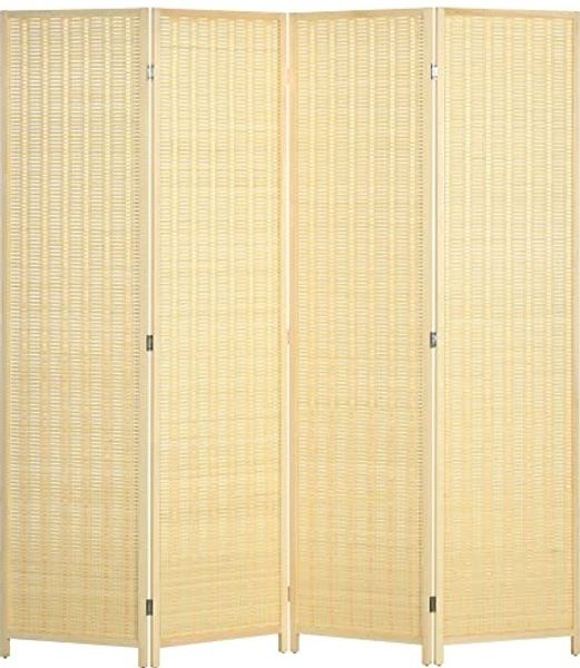 HOMCOM Paravent 4-teilig 180 x 180 cm Sichtschutz aus Bambus, Faltbar Stellwand (Raumteiler, 1 St, Trennwand), für Wohnzimmer, Schlafzimmer, Naturholz