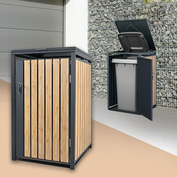 ML-DESIGN Mülltonnenbox Müllbox aus Stahl wetterfeste Mülltonnen Verkleidung Mülltonnengarage, Mülltonnencontainer mit Klappdeckel/Tür für 1 Tonne 120 oder 240 Liter