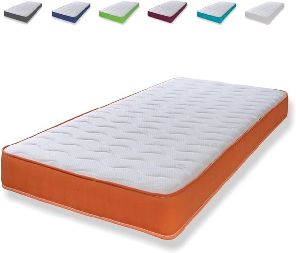eXtreme comfort ltd Cooltouch Colours Orange Wave Hybrid-Matratze mit Memory-Schaum und Pinna-Coil-Federkernmatratze mit orangefarbenem Rand, 18 cm tief, 75x190 cm