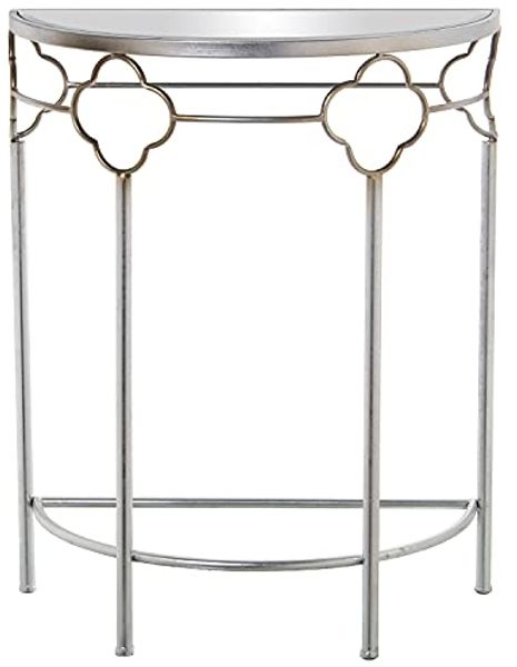 DRW Halbrunder Eingangstisch aus Metall und Spiegel, silberfarben, 60 x 30,5 x 75 cm