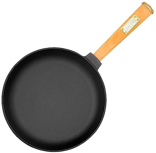 Ø22cm 43mm hoch Gusseisenpfanne Gußeisenpfanne mit Holzgriff Pfanne aus Gusseisen