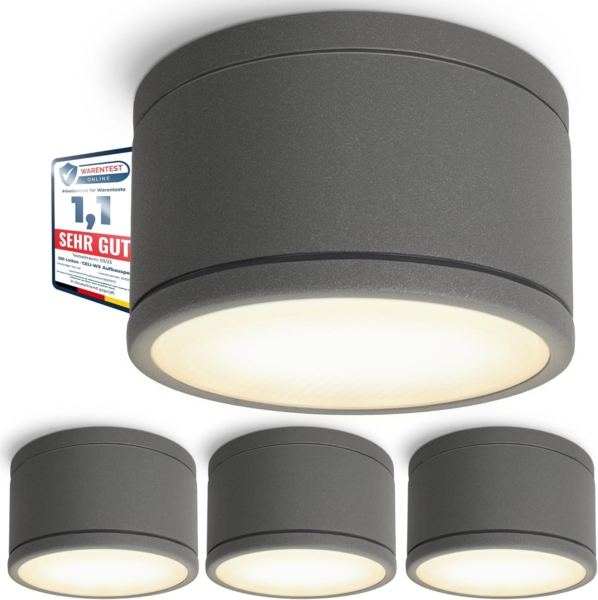 SSC-LUXon LED Außen-Deckenleuchte CELI-WX Aufbauspot flach IP44 Bad & Aussen anthrazit mit LED GX53 5W, Warmweiß