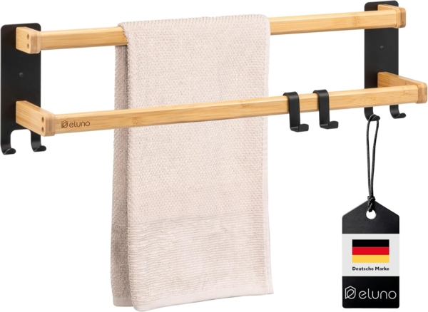 eluno Handtuchständer aus schwarzem Metall und Bambus