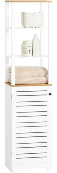 Hochschrank mit 3 offenen Fächern und Lamellentür MDF Weiß BZR43-W