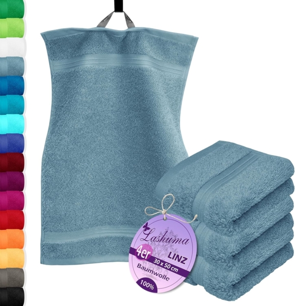 Lashuma Gästehandtücher - Kleine Handtücher Linz, Frottee (Spar-Set, 4-St), Blaue Handtücher klein 30x50 cm