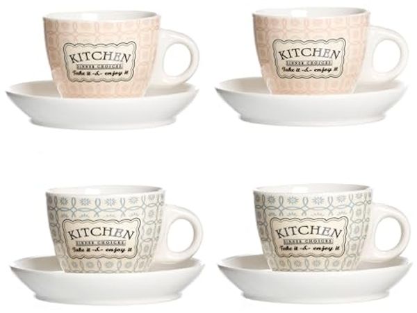 Ritzenhoff & Breker Tasse Ritzenhoff 4er Set Retro Kitchen Espressotasse 80ml Untertasse, Porzellan