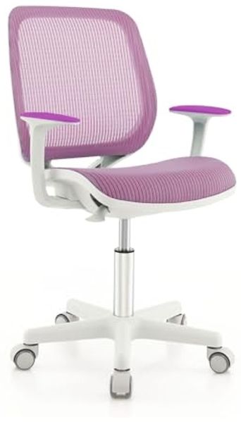FANTASK Schreibtischstuhl Kinder, Schreibtisch Höhenverstellbar 43-55cm, 360° Drehstuhl mit Rückenlehne & Armlehnen & Rädern, Bürostuhl Ergonomisch für Kinder 6-15 Jahre (Lila)