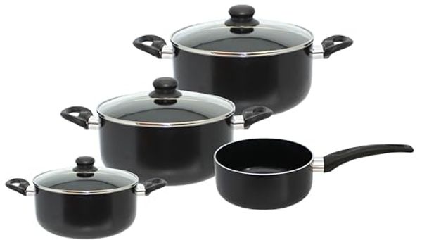 Elo Topf-Set METIS, 4-teilig, Schwarz, mit Glasdeckel, Aluminium, 3 Kochtöpfe und 1 Stielkasserolle