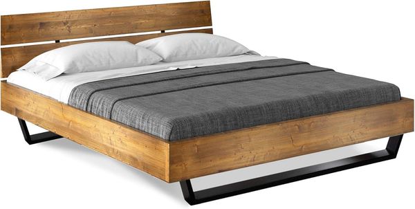 Möbel-Eins CURBY Kufenbett mit Kopfteil, Material Massivholz, rustikale Altholzoptik, Fichte, Kufen schwarz vintage 90x200 cm
