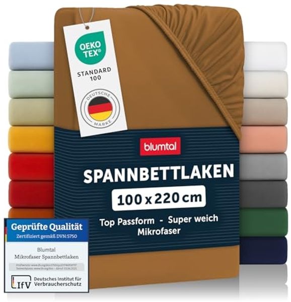 Blumtal® Mikrofaser Spannbettlaken 100x220 cm - Oekotex zertifiziertes Bettlaken 100x220 - Leintuch 100x220 - Spannbettuch 100x220 cm - Spannleintuch 100x220 - Laken 100x220 Pumpkin Spice - Braun