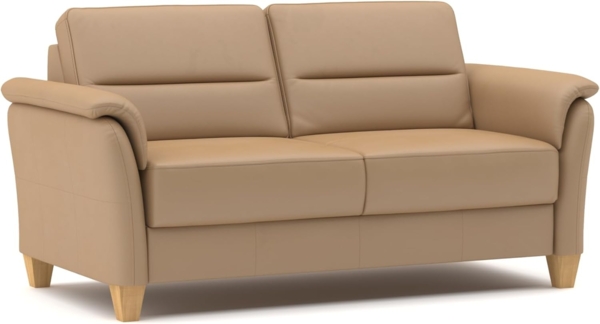 CAVADORE Leder 3er-Sofa Palera / Landhaus-Couch mit Federkern + massiven Holzfüßen / 179 x 89 x 89 / Leder Beige