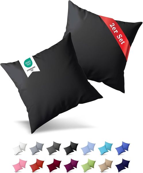 Buymax Kissenbezüge Kissenbezug 100% Baumwolle Premium Jersey, (2 Stück), Kissenhüllen, Reißverschluss, atmungsaktiv, unifarben, einfarbig