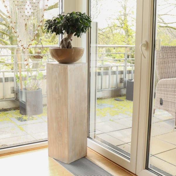 Oriental Galerie Blumenhocker Massive Holz Säule Viereckig Podest Whitewash klein 65cm (1 St)